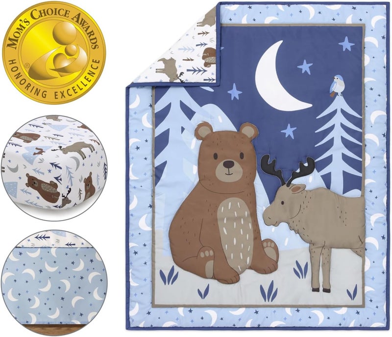 The Peanut Shell 3 Piece Baby Crib Bedding Set for Boys - Newborn, Infant & Toddler Nursery Bed Set Decor with Fitted Crib Sheet, Dust Ruffle Comforter - Under The Stars - Image 2